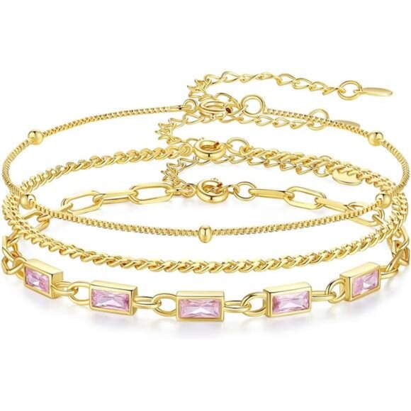 Jewelry - Gold Birthstone Bracelet for Women, 18K Gold Plated Layered Jewelry Bracelet
